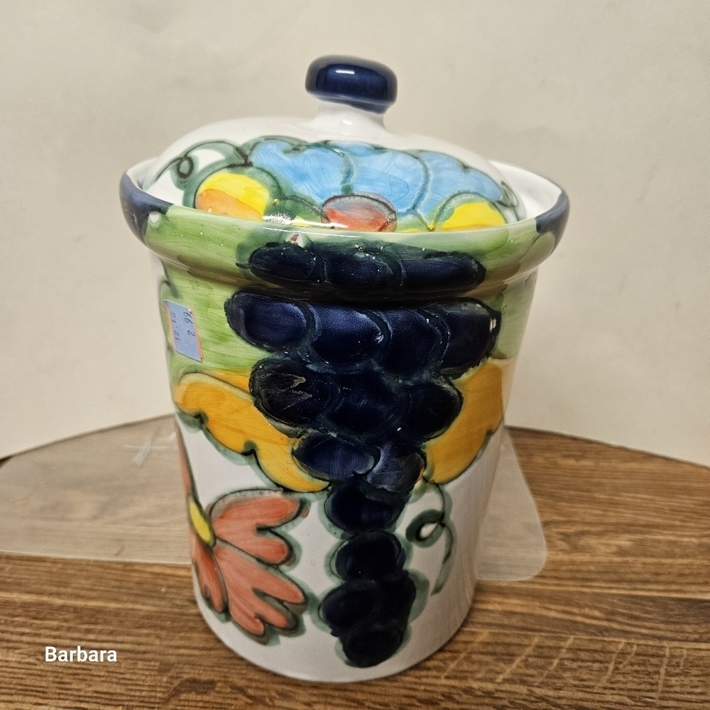 Vintage 80s Himark "Celina" Portugal Hand-painted Ceramic Canister